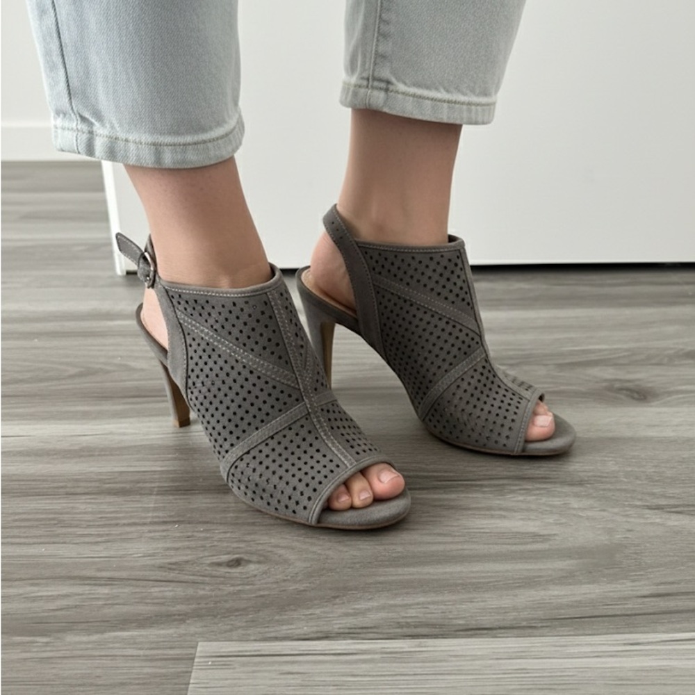 Kelly & Katie Faux Suede Heels Gray Perforated Women's Heels Size 7-7.5